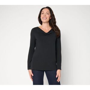 Denim & Co. Women's Top Sz S So Soft Jersey Long Sleeve Drape Neck Black A710572